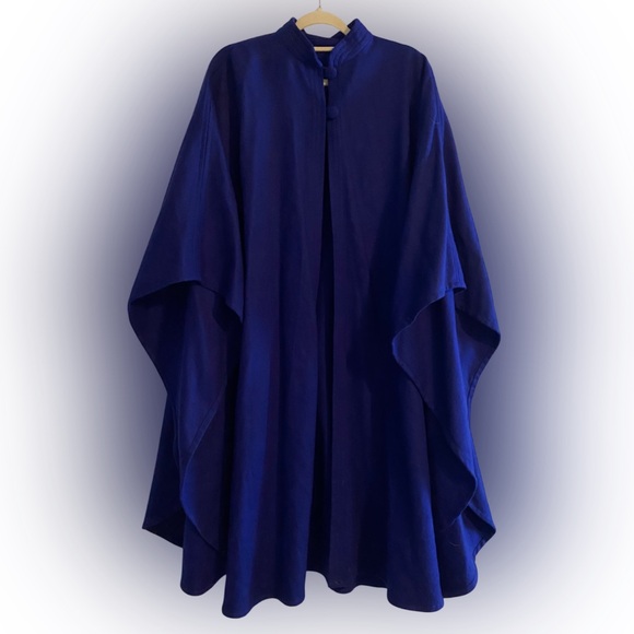 Vintage Texas Body Hangings Wool Poncho Cape Cloak Royal Blue OSFM